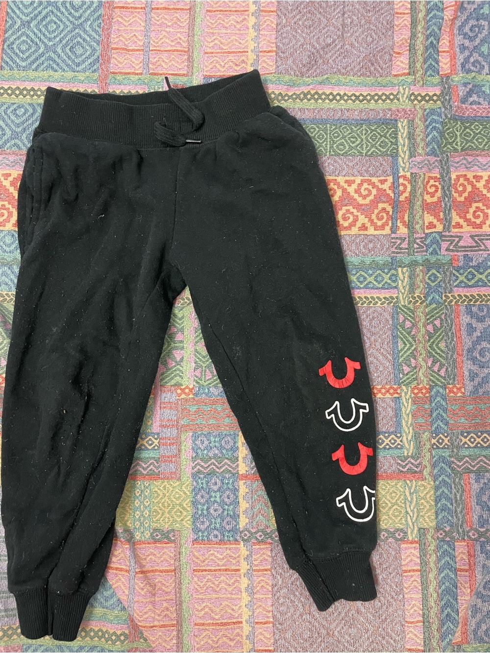 True Religion Kids Black Joggers with Red & White Horseshoe Logos 3T